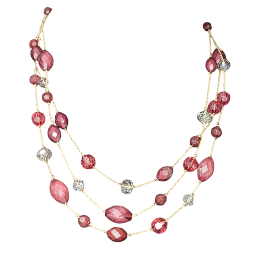 Gold plated layered beaded necklace with adjustable clasp